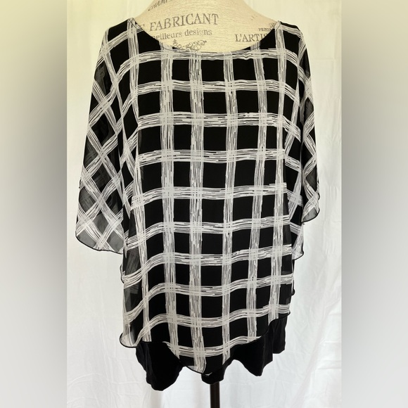 ALYX Women’s Poncho Blouse in Black/White Check Sz 2X - Picture 1 of 6